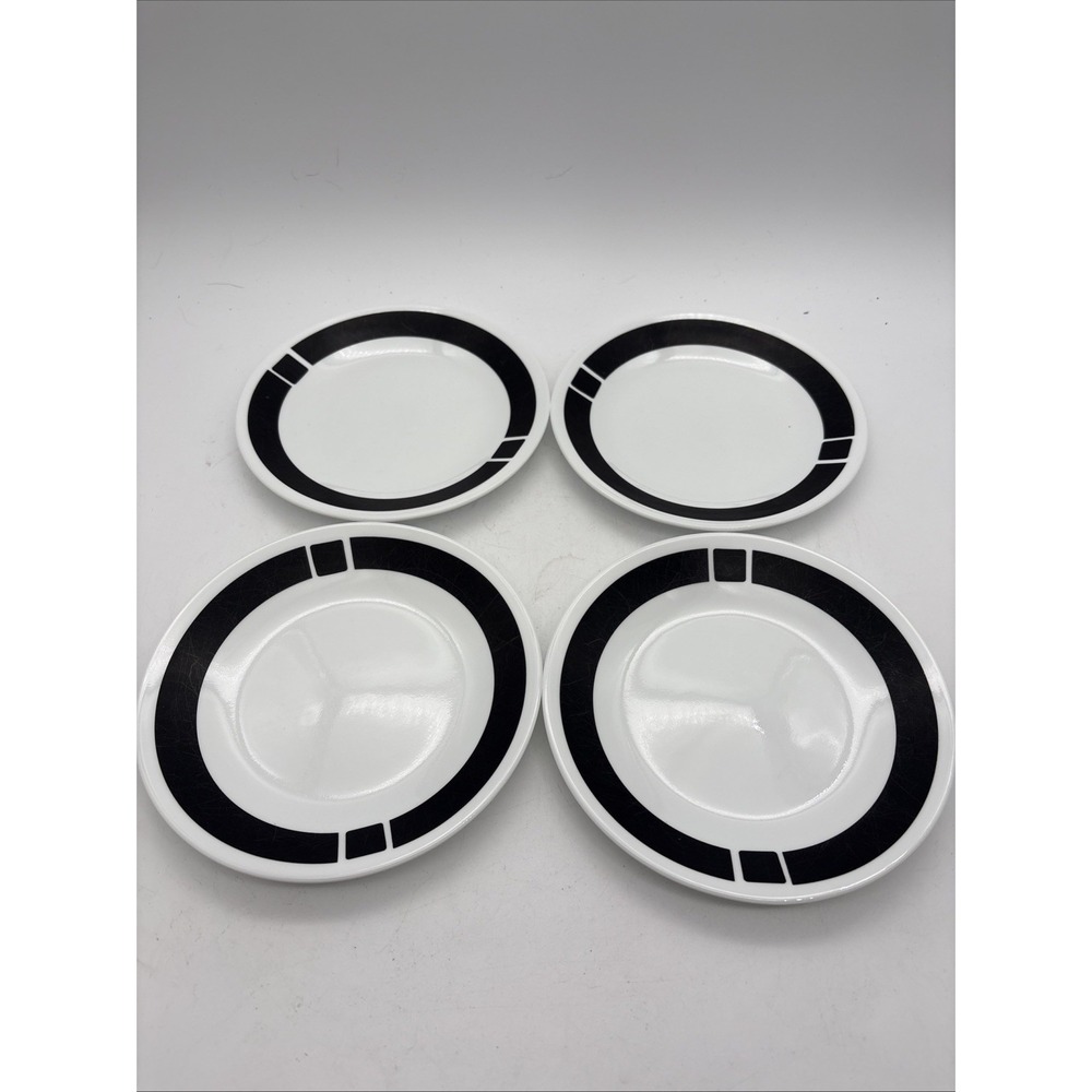 Set Of 4 Corelle Urban Black Bread Plates 6 3/4" Block Stripe Corning USA